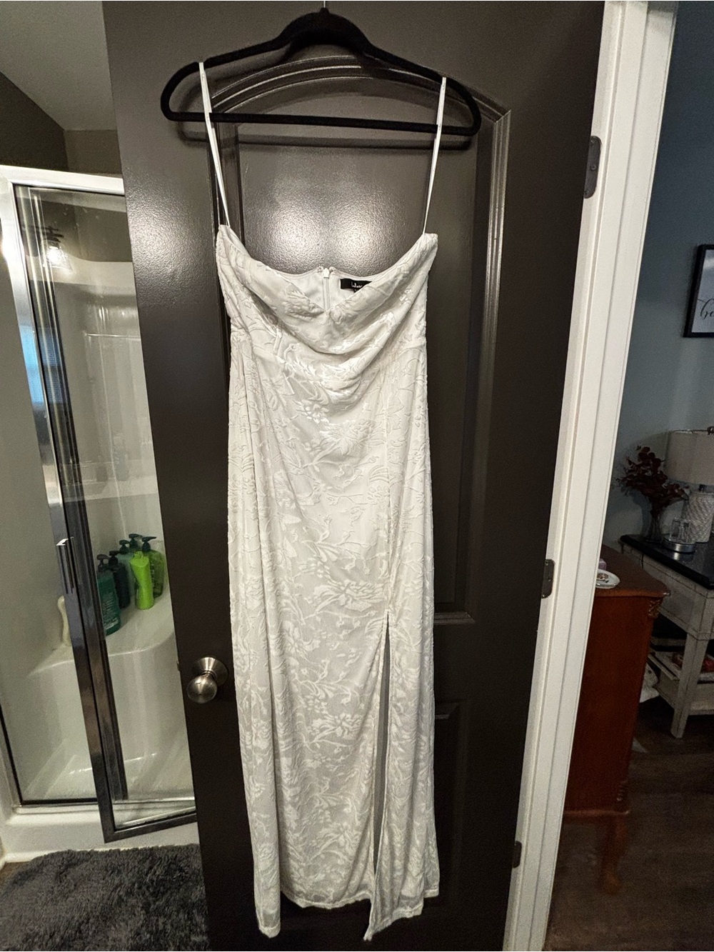 Lulu's White Satin Slip Dress with Cowl Neck